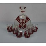 ART DÉCO LIKÖRSET : Karaffe und sechs Gläser / art déco glass liqueur set, 1. H. 20. Jh., wohl Haida