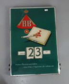 HB - ZIGARETTENWERBETRÄGER: "Ewiger Kalender"; Glasscheibe mit HB-Logo, Zigarettenschachtel und