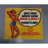 SHELL - WERBESCHILD MIT PIN UP / advertising sheet; beidseitiges gestaltetes Plexiglasschild der