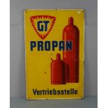 WERBESCHILD / BLECHSCHILD "Propan" / advertising sheet, geprägtes hochrechteckiges Werbeschild für