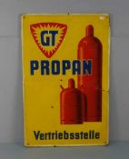 WERBESCHILD / BLECHSCHILD "Propan" / advertising sheet, geprägtes hochrechteckiges Werbeschild für