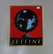 EMAILLESCHILD / BLECHSCHILD / WERBESCHILD "Jetline" / advertising sheet. Auf rotem Fond mit