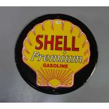 BLECHSCHILD / WERBESCHILD / advertising "Shell Premium Gasoline"; auf schwarzem Fond das