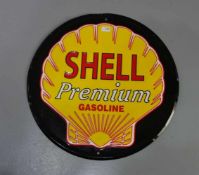 BLECHSCHILD / WERBESCHILD / advertising "Shell Premium Gasoline"; auf schwarzem Fond das