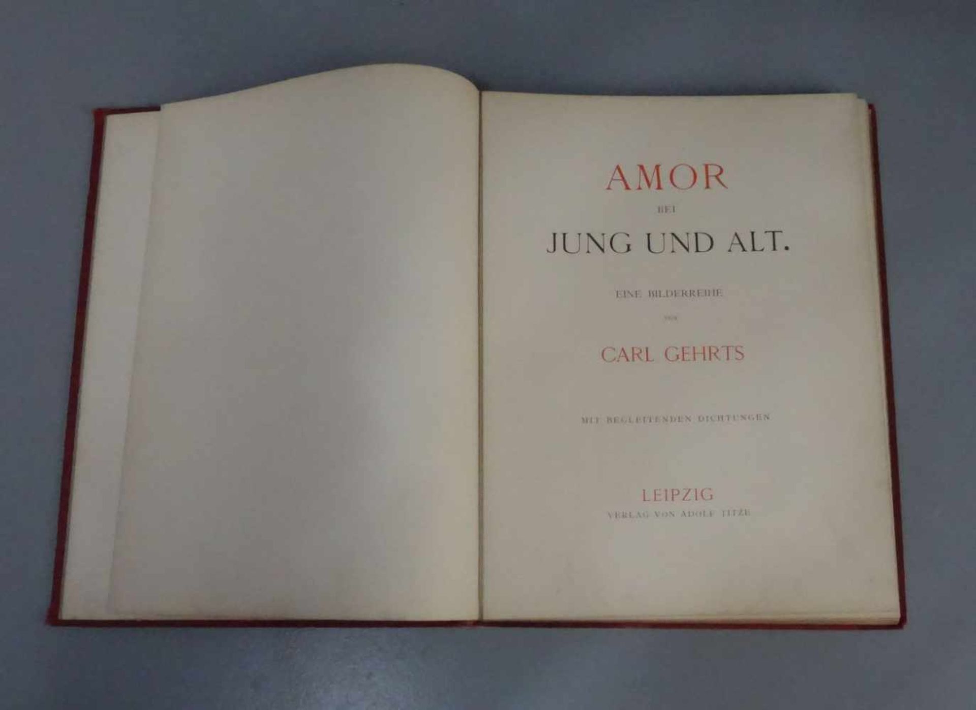 BUCH: "AMOR BEI JUNG UND ALT- EINE BILDERREIHE VON CARL GEHRTS" / book, um 1890. Reich verzierter - Bild 2 aus 4