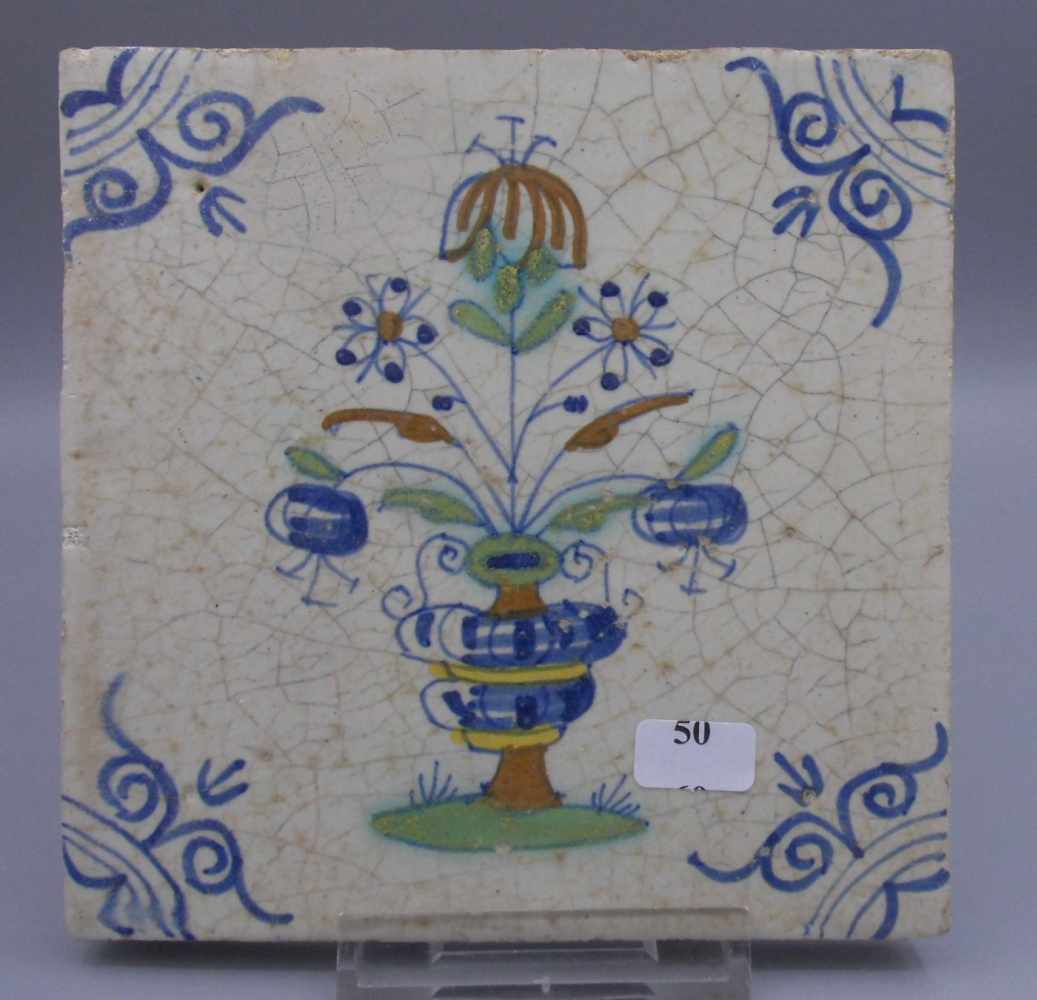 BAROCK - FLIESE "Blumenvase" / FAYENCE - FLIESE / HOLLÄNDISCHE FLIESE / WANDFLIESE / tile / tegel,