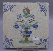 BAROCK - FLIESE "Blumenvase" / FAYENCE - FLIESE / HOLLÄNDISCHE FLIESE / WANDFLIESE / tile / tegel,