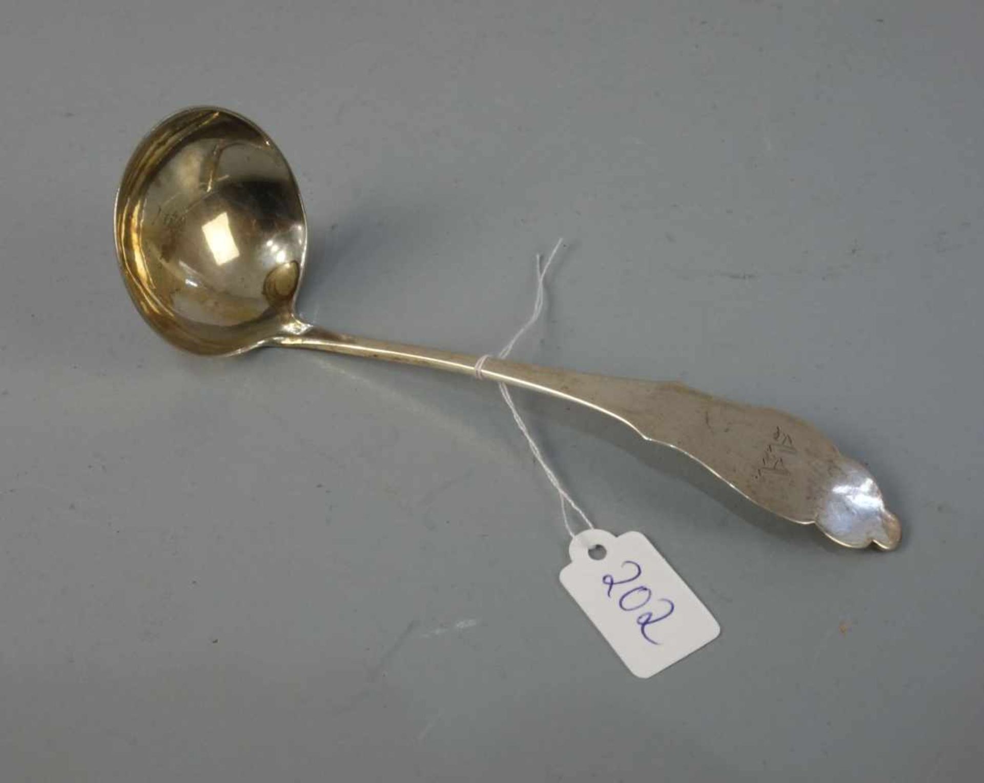 SAHNELÖFFEL / RAHMLÖFFEL / silver spoon, 19. Jh., deutsch, 12-lötiges Silber, 20 Gramm. Gemarkt