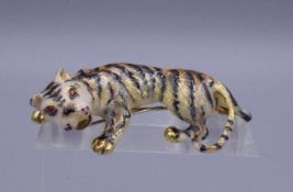 GROSSE FIGÜRLICHE BROSCHE / ZIEROBJEKT / brooch: "TIGER", 750er Gelbgold (31,3 g), gepunzt mit