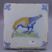 BAROCK-FLIESE "Herabschauender Vogel" / FAYENCE - FLIESE / HOLLÄNDISCHE FLIESE / WANDFLIESE / tile /