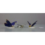 3 PORZELLANFIGUREN: Schmetterling, Libelle und Insekt / Falter / porcelain figures, 20. Jh.,