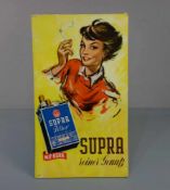 WERBESCHILD / WERBEAUFSTELLER "Supra Filter Zigaretten" / advertisement, 1950er Jahre. Pappschild