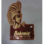 WERBESCHILD / BLECHSCHILD "Bohemia Brand Beer" / advertising sheet; geprägtes Blechschild mit
