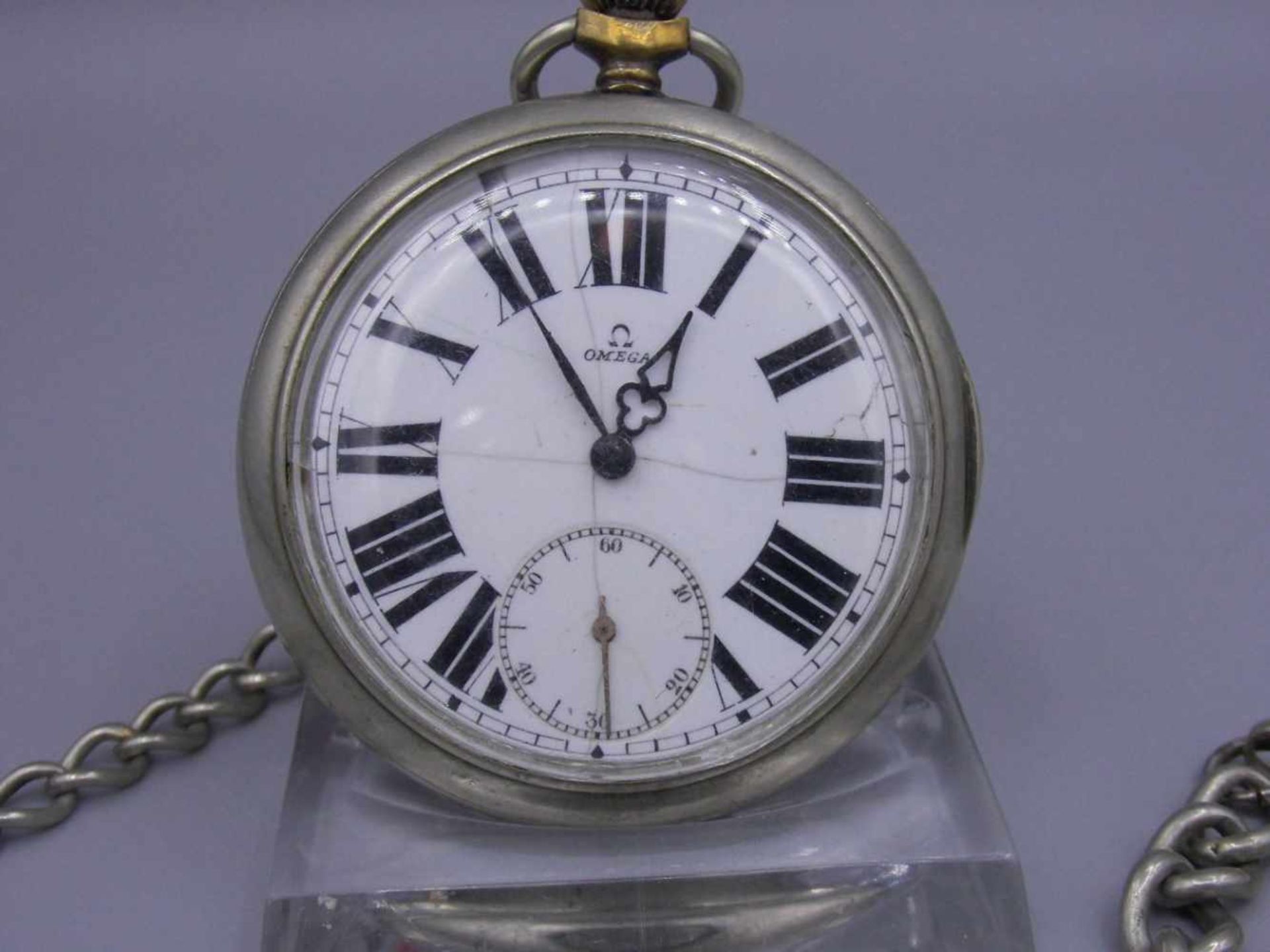 OMEGA TASCHENUHR MIT UHRENKETTE / pocket watch with pocket watch chain, 1. H. 20. Jh. / um 1912, - Image 3 of 6