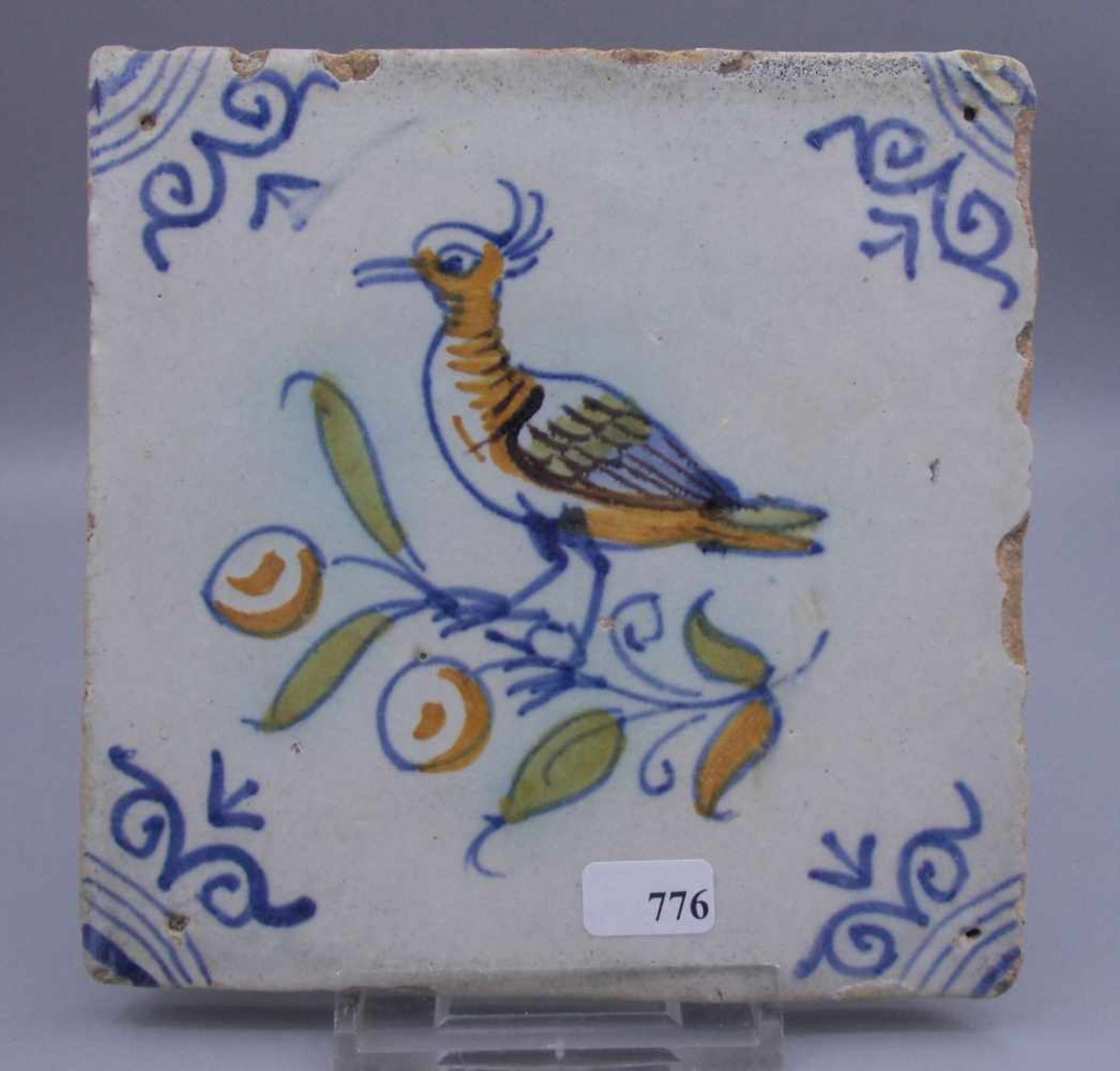 BAROCK - FLIESE "Kiebitz" / FAYENCE - FLIESE / HOLLÄNDISCHE FLIESE / WANDFLIESE / tile / tegel, 1.