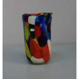 MURANO - GLASVASE, dickwandiges farbloses Glas mit Schlieren und Blaseneinschlüssen und farbigen