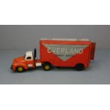 BLECHSPIELZEUG: FRACHTWAGEN / LKW mit Anhänger, tin toy car, Blech. Zweiteiliges Fahrzeugset mit