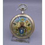 GROSSE TASCHENUHR MIT FREIMAUERSYMBOLIK / masonic pocket watch, Handaufzug mit Krone und Drücker#,