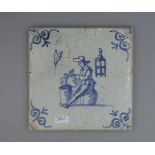 BAROCK-FLIESE "Handwerker / Schmied" / HOLLÄNDISCHE FAYENCE - FLIESE / WANDFLIESE / tegel / tile,