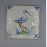 FLIESE "Storch" / FAYENCE-FLIESE / HOLLÄNDISCHE FLIESE / WANDFLIESE / tegel / tile, heller leicht