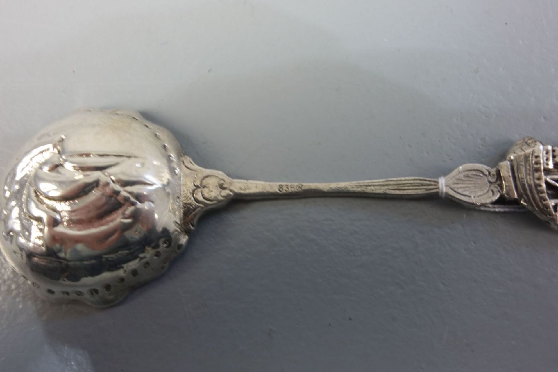 VORLEGEBESTECK: MARITIMER SAHNELÖFFEL / MESSLÖFFEL FÜR TEE / silver cream spoon or caddy spoon, 1. - Bild 4 aus 4