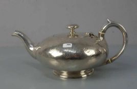 VERSILBERTE TEEKANNE / plated teapot, mehrfach profilierter Rundstand, Wandung in gedrückter