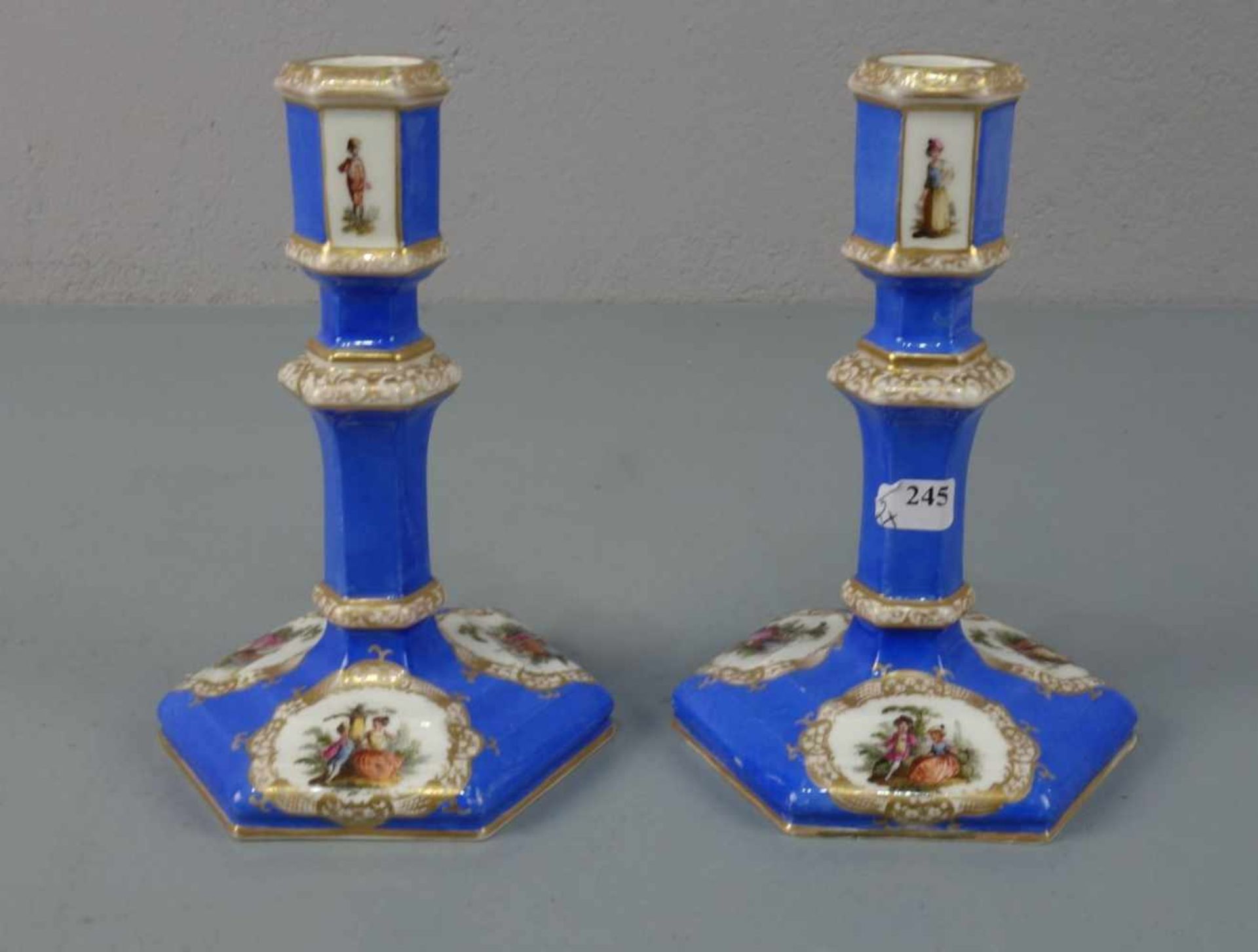 PAAR LEUCHTER / TISCHLEUCHTER / candle stands, Porzellan, KPM - Königliche Porzellanmanufaktur