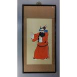 JAPANISCHE SEIDENMALEREI: "Schauspieler mit Kostüm und Kumadori-Kabuki-Makeup" / silk painting.