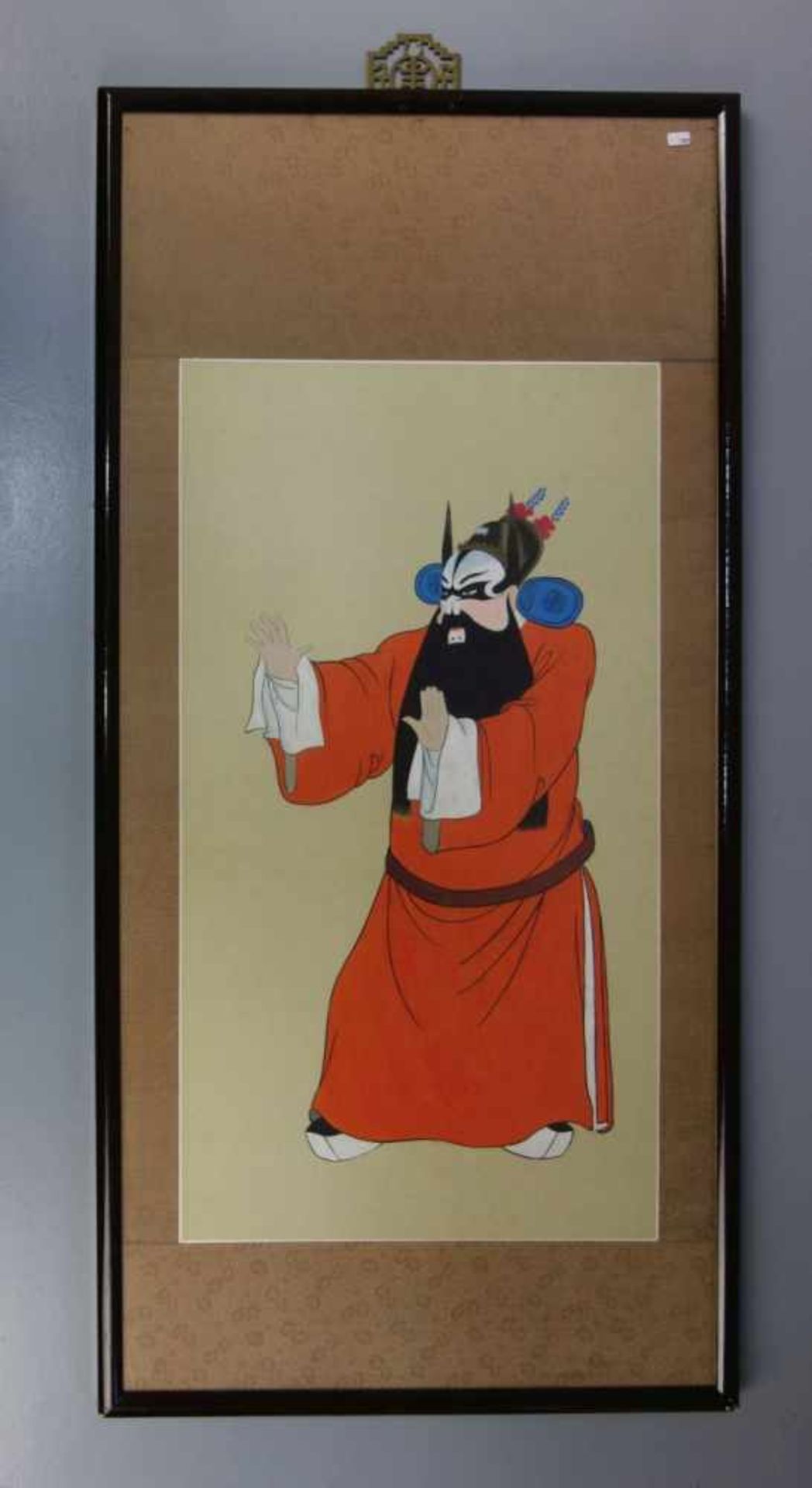 JAPANISCHE SEIDENMALEREI: "Schauspieler mit Kostüm und Kumadori-Kabuki-Makeup" / silk painting.