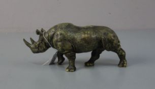 WIENER BRONZE / SKULPTUR / sculpture: "Nashorn", Bronze, farbig gefasst bzw. mit Kaltpatinierung.