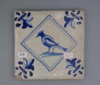 BAROCK-FLIESE "Vogel in Raute" / HOLLÄNDISCHE FAYENCE - FLIESE / WANDFLIESE / tegel / tile, wohl 17.