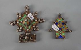 BERBER-SCHMUCK: PAAR ANHÄNGER / oriental jewellery, Südmarokko/ Westsahara. Glas, Silber und