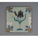 BAROCK-FLIESE "Schwertlilie" / HOLLÄNDISCHE FAYENCE - FLIESE / WANDFLIESE / tegel / tile, wohl 17.