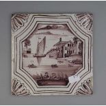 FLIESE MIT LANDSCHAFTSMOTIV / HOLLÄNDISCHE FAYENCE - FLIESE / WANDFLIESE / tegel / tile, wohl 2.