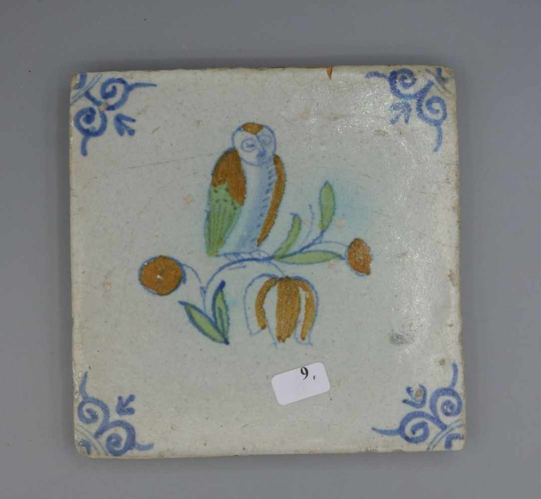 BAROCK - FLIESE "Eule" / FAYENCE - FLIESE / HOLLÄNDISCHE FLIESE / WANDFLIESE / tegel / tile, wohl