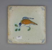 BAROCK-FLIESE "Vogel auf Ast" / HOLLÄNDISCHE FAYENCE - FLIESE / WANDFLIESE / tegel / tile, wohl