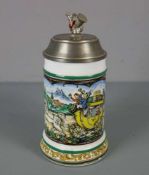 BIERKRUG MIT SPIELUHR / jug with musical box, Sammleranfertigung, Opalinglas in Anmutung von weiß