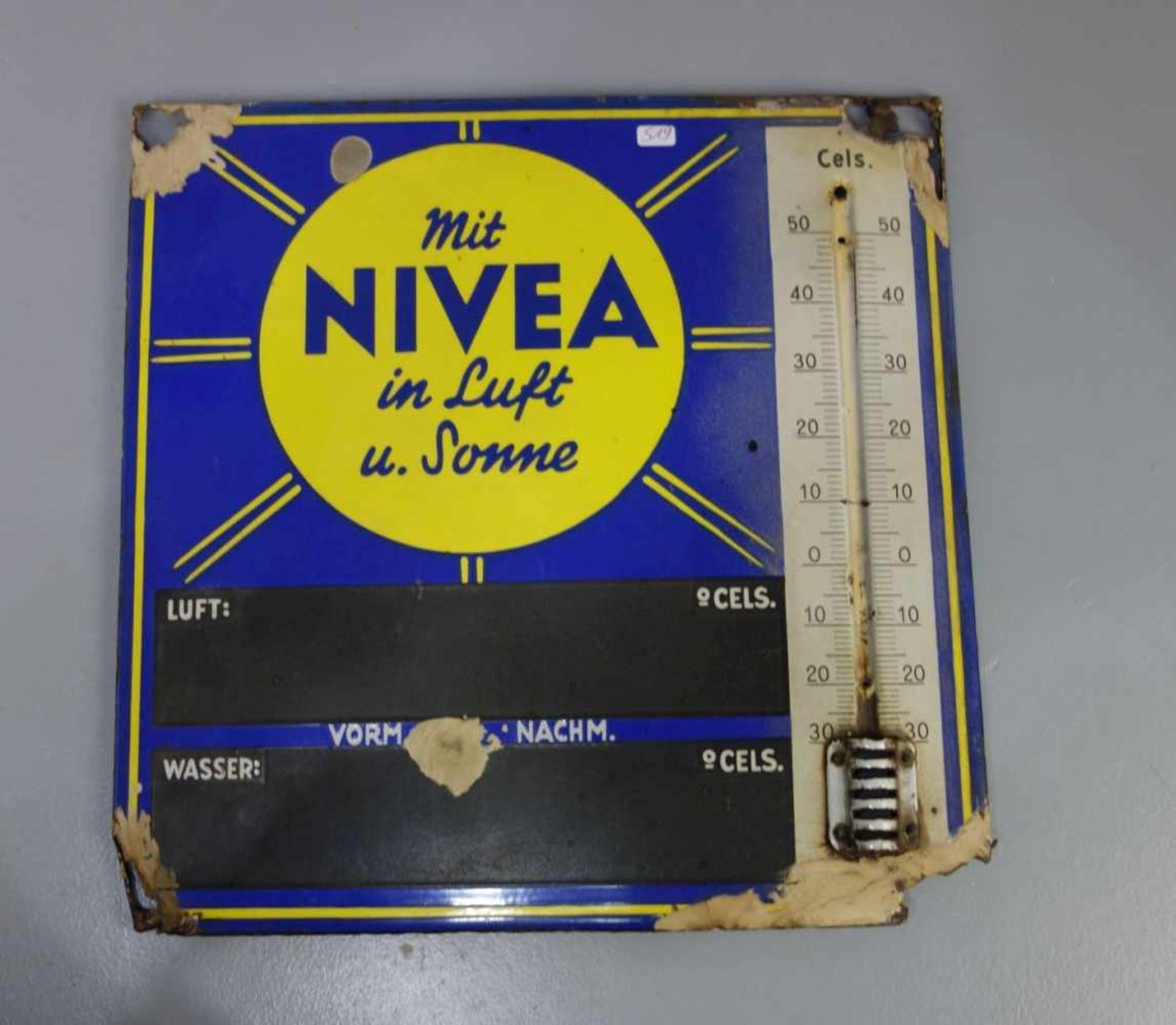 EMAILLESCHILD / BLECHSCHILD / WERBESCHILD "Nivea" / advertising sheet. Schwimmbadschild: Auf