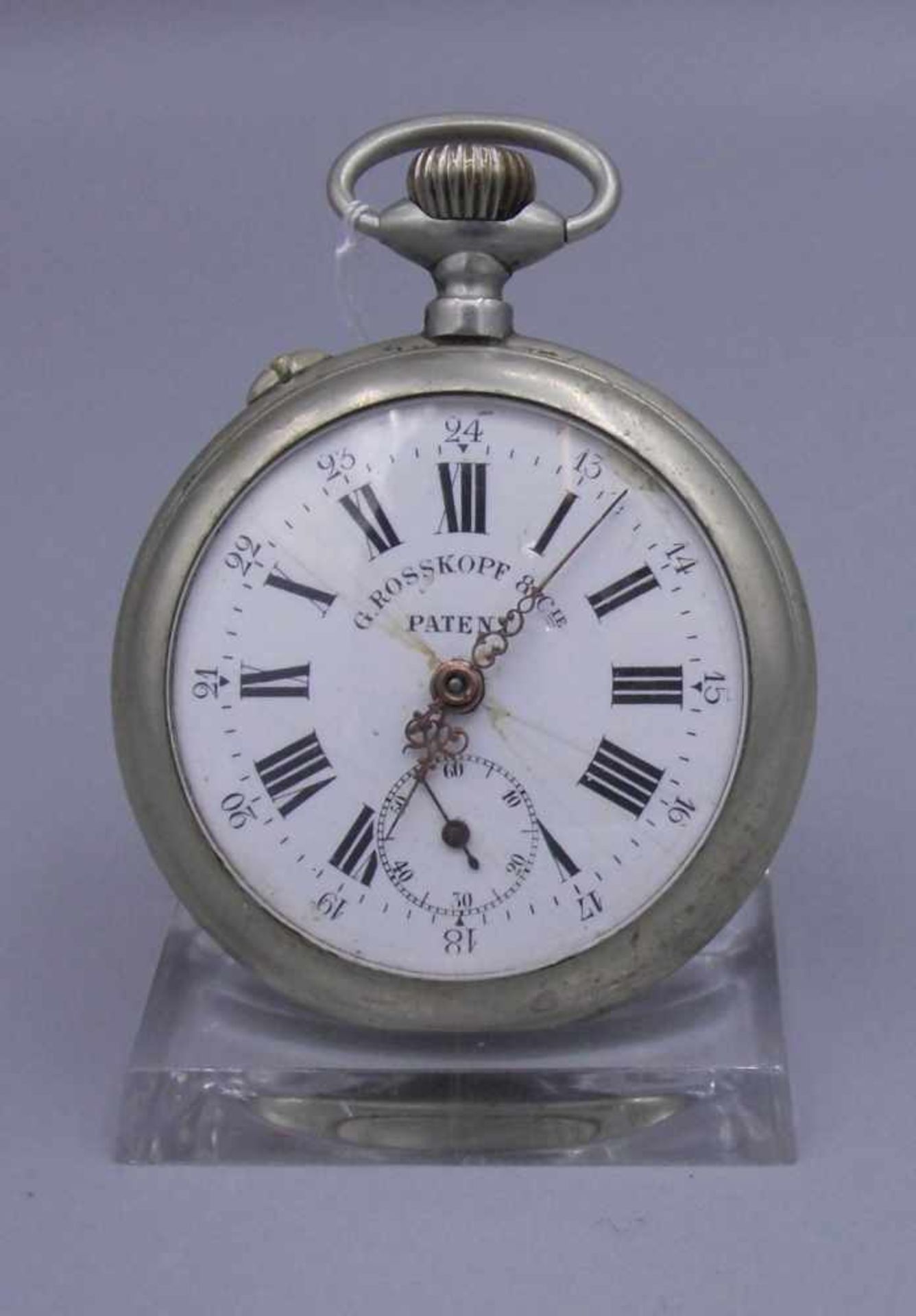 TASCHENUHR / pocket watch, Handaufzug (Drücker und Krone), Metallgehäuse, G. Rosskopf & Cie./