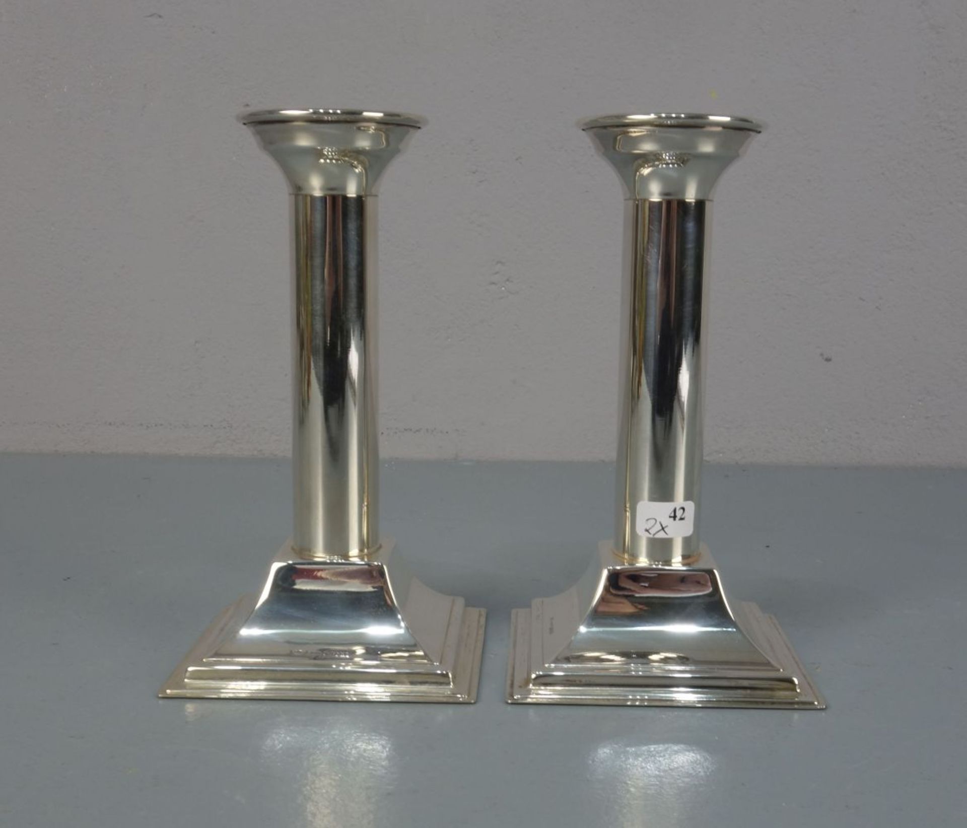 PAAR SILBERNE LEUCHTER / TISCHLEUCHTER / silver candle stands, 925er Silber (586 g mit gefüllten /