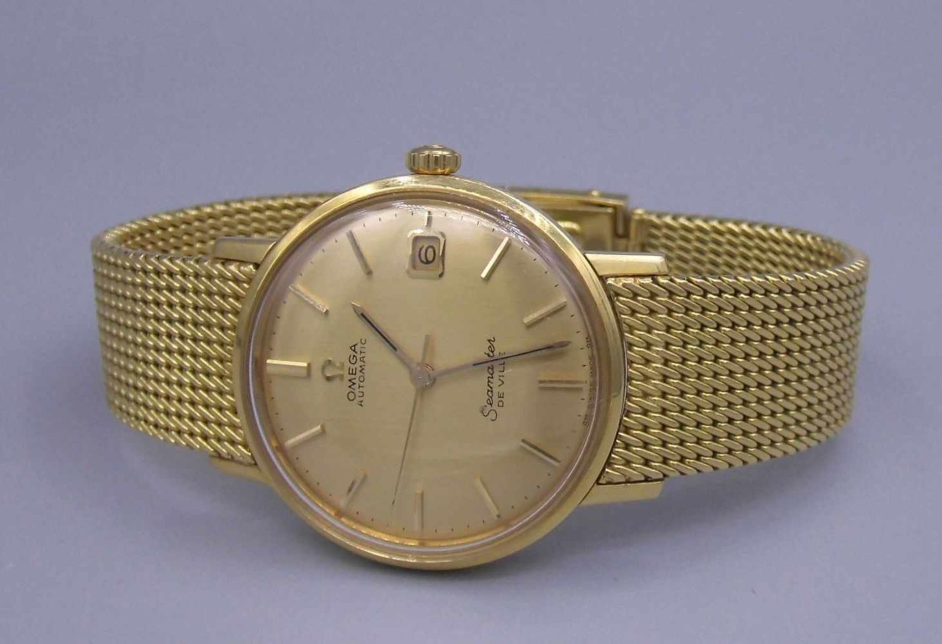 GOLDENE ARMBANDUHR / wristwatch, Automatik-Uhr, Manufaktur Omega, Modell "Seamaster De Ville". - Image 3 of 7