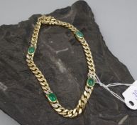 PANZERARMBAND MIT 5 Smaragden im Cabochonschliff und Brillantbesatz / bracelet, 585er Gelbgold (15,6