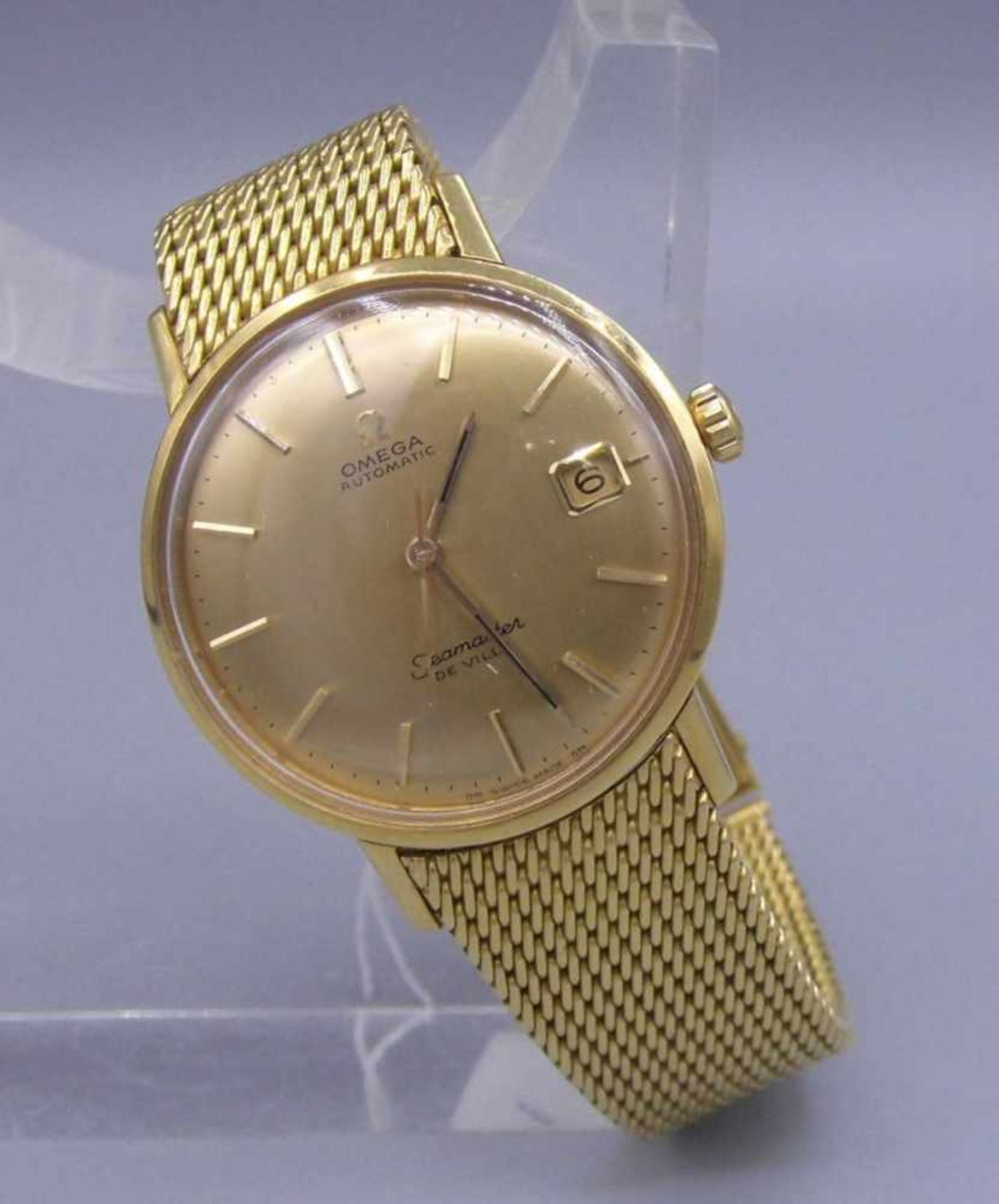 GOLDENE ARMBANDUHR / wristwatch, Automatik-Uhr, Manufaktur Omega, Modell "Seamaster De Ville". - Image 2 of 7