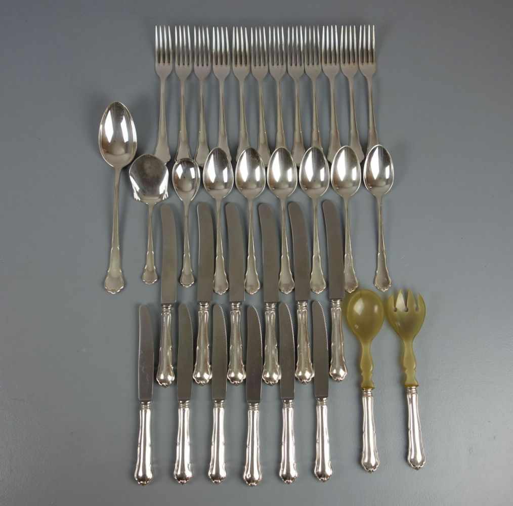 SILBERNES SPEISEBESTECK FÜR 6 PERSONEN / silver cutlery, wohl 1930er, deutsch, 800er Silber,