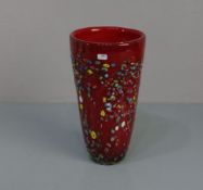 MURANO - GLASVASE "Mille fiori", dickwandiges farbloses Glas mit rotem Unterfang, eingeschmolzenen