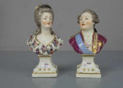 PAAR PORZELLAN-BÜSTEN / pair of porcelain figures: "Marie Antoinette" und "Louis XVI", Porzellan,