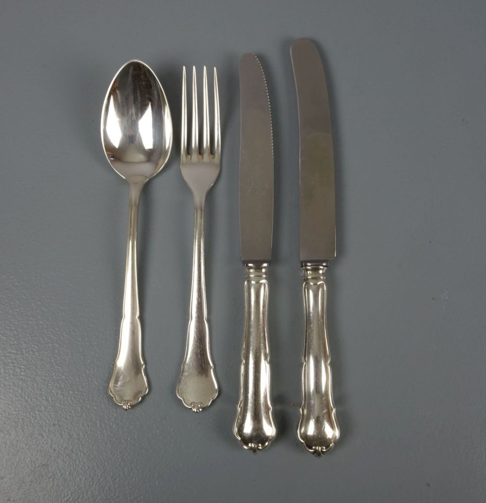 SILBERNES SPEISEBESTECK FÜR 6 PERSONEN / silver cutlery, wohl 1930er, deutsch, 800er Silber, - Image 3 of 3