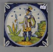 BAROCK - FLIESE "Soldat mit Speer" / FAYENCE - FLIESE / HOLLÄNDISCHE FLIESE / WANDFLIESE / tegel,