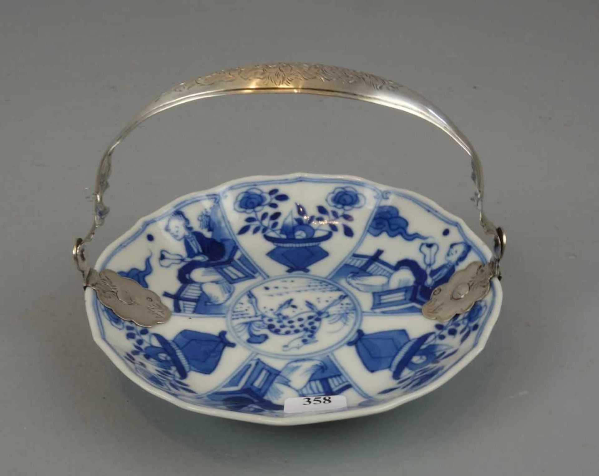 CHINOISE ANBIETSCHALE / HENKELSCHALE / chinese bowl with silver, 19. Jh., China / Niederlande.