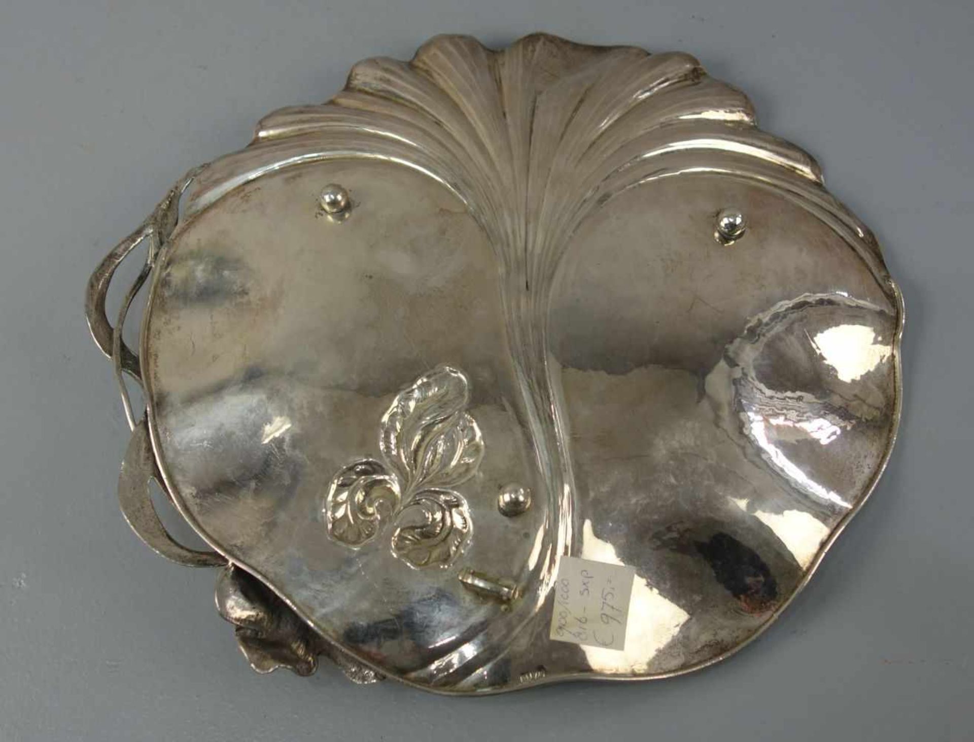 SILBERNE SCHALE MIT FLORALDEKOR im Stil des Jugendstils / silver bowl with gingko and flag lily - Bild 3 aus 3